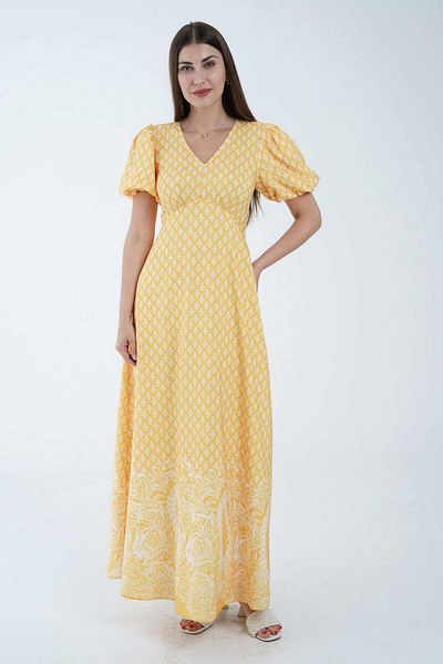 Nichii Printed Long Dress with Short Sleeves