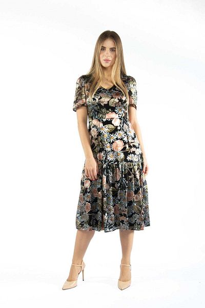 Nichii Floral Short Sleeve Midi Dress - Velvet