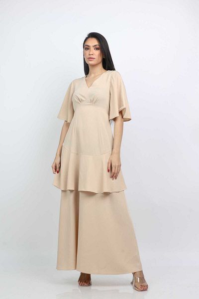 Nichii Solid Maxi Dress with Double Layer and Butterfly Sleeves