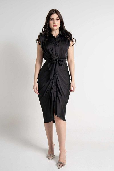 Nichii Knee-Length Sleeveless Midi Dress with Front Tie