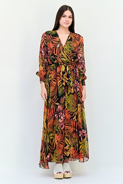 Spy Zone Exchange فستان ماكسي نسائي بحزام وطبعة زهور