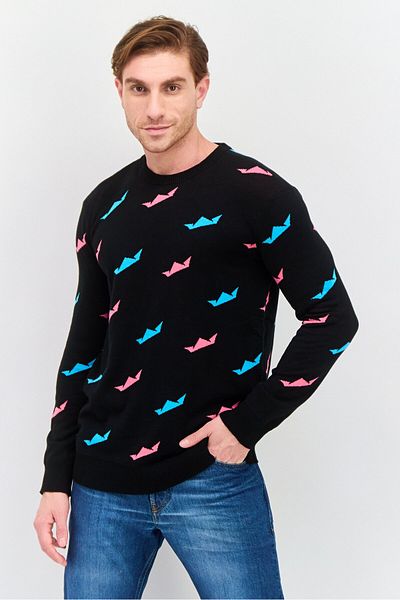 DRT Men Crew Neck Allover Print Sweatshirt, Black Combo