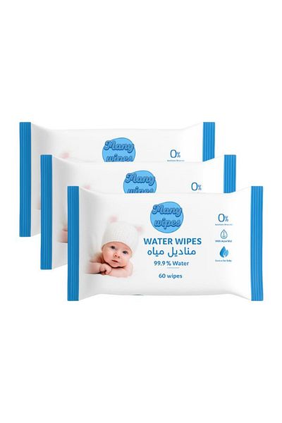 Mamy Wipes Water Wipes, 3 x 60 Wipes (180 Total) – 99.9% Water, Alcohol & Paraben Value Pack