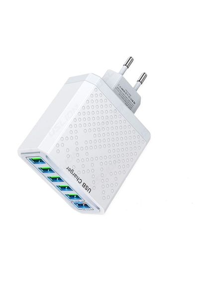 OEM Fast Charger, 6 Ports, 45 W, 6 x USB, Compatible with iPhone, Samsung, Huawei, White