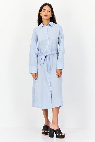 Koton Women Solid Belted Casual Midi Dress, Blue