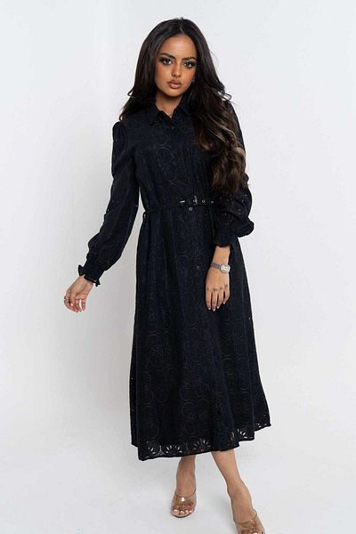 Nichii Long Sleeve Waist-Cinched Dress