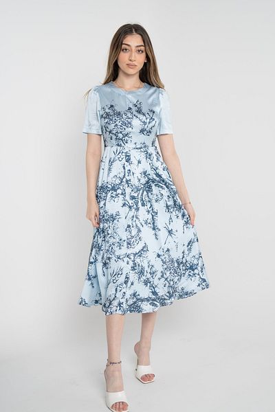 Nichii Women's Midi Floral Dress with Short Sleeves
