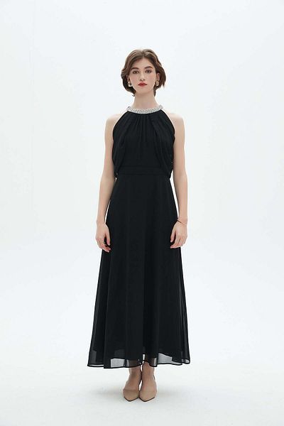 Nichii Women's Sleeveless Long Dress with Round Neck