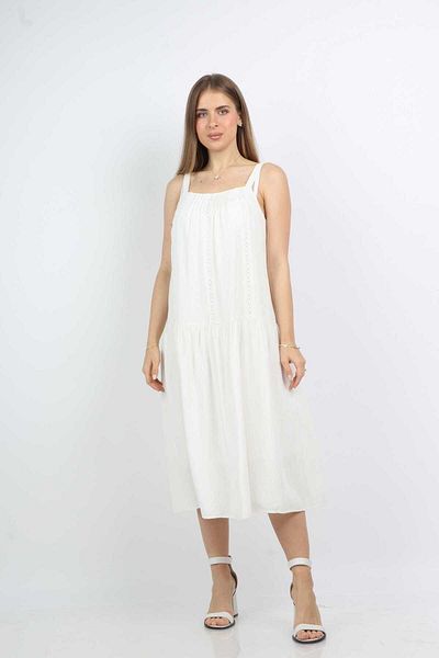 Nichii Women's Midi Dress with Wide Straps and Lace Details