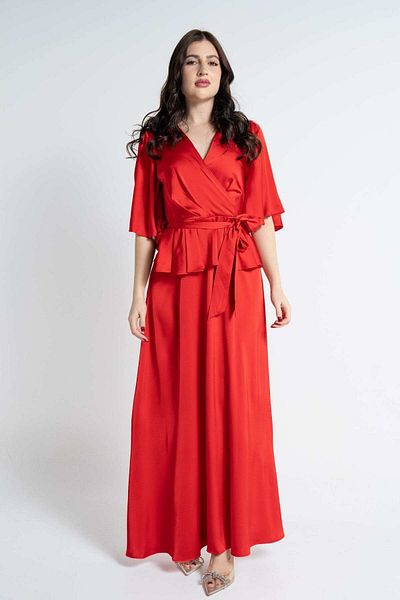 Nichii Short Sleeve Wrap Maxi Dress with Tie Waist