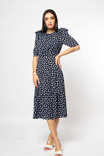 Nichii Printed Short Sleeve Midi Dress