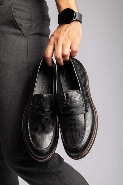 depderi %100 İç Dış Hakiki Deri, Erkek Klasik Bağcıksız Ayakkabı