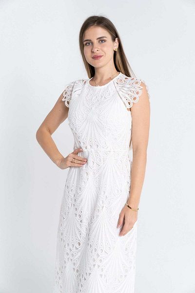 Nichii Women's Short Sleeve Lined Midi Dress with Cutout Design