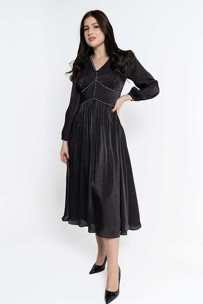 Nichii Women's Long Sleeve Shiny Rhinestone Midi Dress
