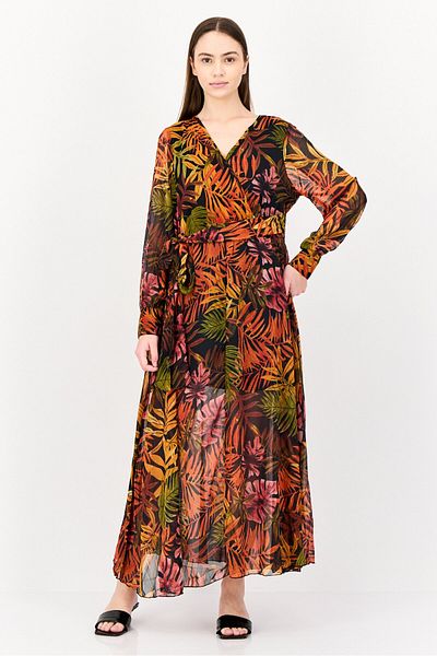 Spy Zone Exchange Women Floral Print Belted Maxi Dress, Multicolor