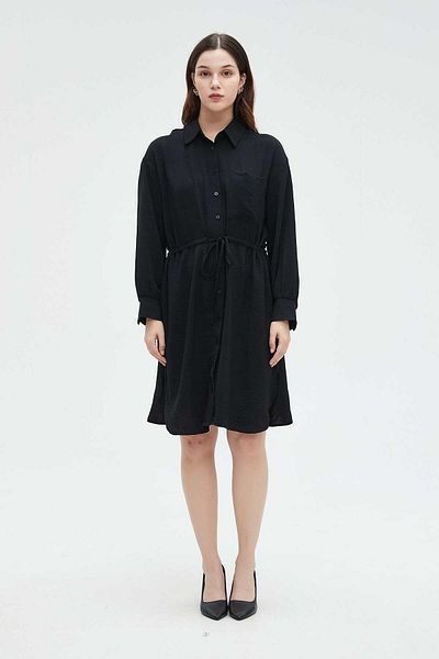 Nichii Women's Midi Dress with Long Sleeves and Waist Tie