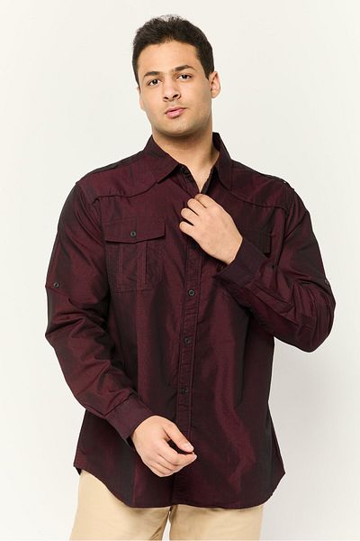 Truth Substance Men Regular Fit Plain Long Sleeve Casual Shirt, Deep Red