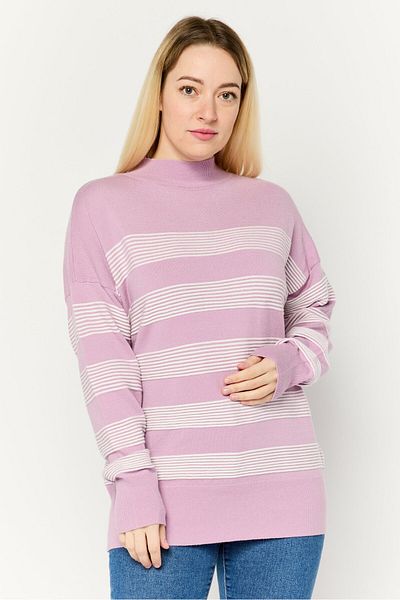 Chloe + Jasmine Women Mock Neck Stripped Sweater, Lavender
