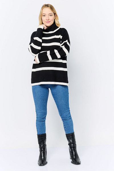 Luxe by Tricot Women Turtle Neck Stripe Sweaters, Multicolor