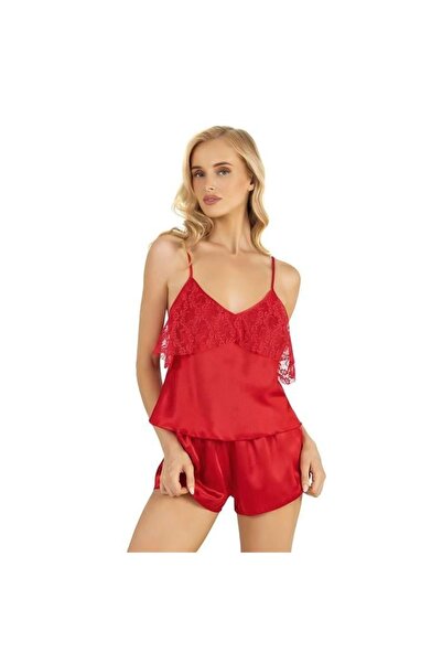 MİRALİVE Marsilyan- Red Satin Shorts Set 9214