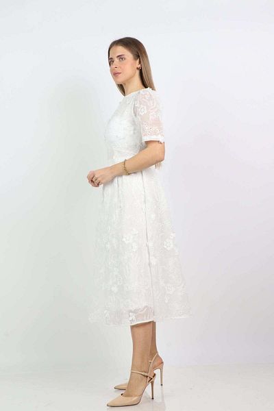 Nichii Short Sleeve Flared Lace Midi Dress