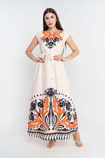 Nichii Women’s Printed Midi Dress with Waist Belt