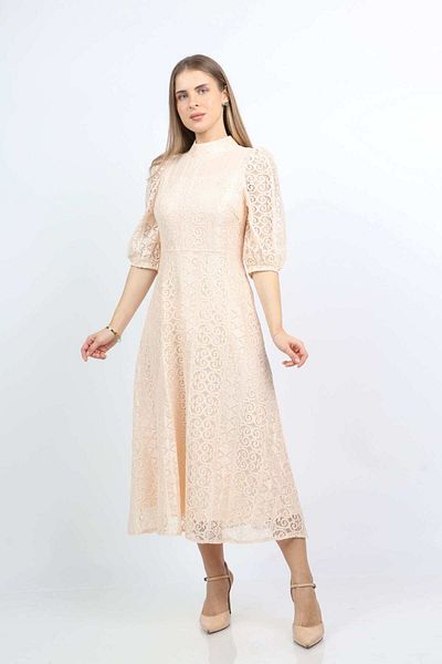 Nichii Lace-Embellished 3/4 Sleeve Midi Dress