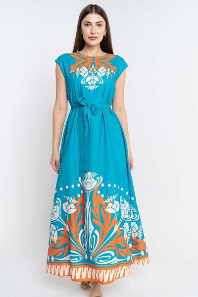Nichii Women’s Printed Midi Dress with Waist Belt