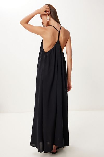 Lovelyİstanbul Καλοκαιρινό μακρύ φόρεμα βισκόζης Halter Neck HFG0003 BLACK 40