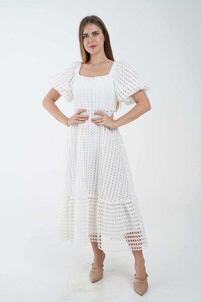 Nichii Polka Dot Mid-Length Dress with Short Sleeves
