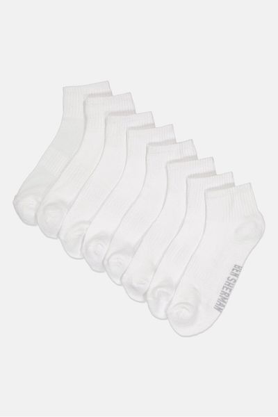 Ben Sherman Men 8 Pairs Brand Logo Silicone Heel Grip Socks, White