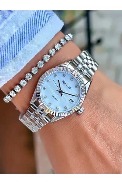 Ferrucci Steel Cord Women's Watch with Calendar 3 Atm Waterproof 2 Years Mechanism Warranty