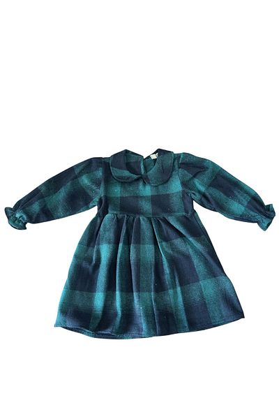 Kamex Rochie cu guler pentru bebeluși cu mâneci lungi cu volane cu model de zăpadă în carouri