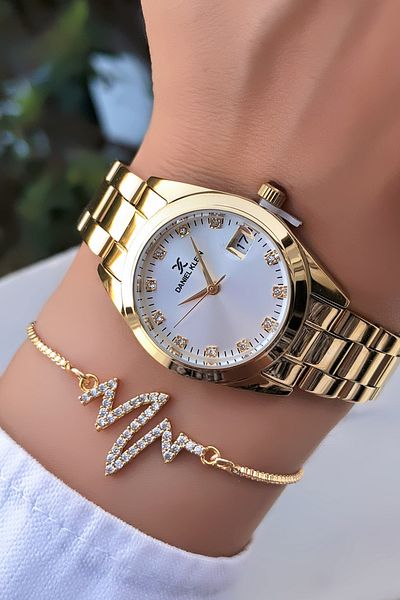 Daniel Klein Original Women's Wristwatch Gold Color Steel Band Bracelet Gift