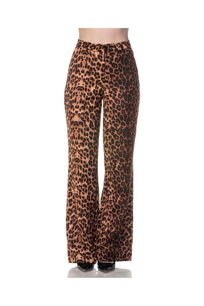 Appleline Women's High Waist Straight Cut Leopard Print Trousers