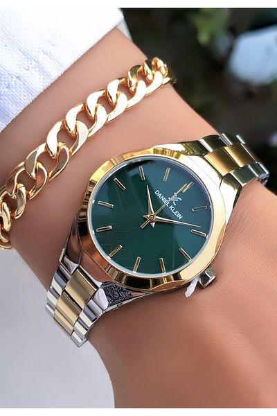 Daniel Klein Original Invoiced 2 Years Warranty 3Atm Waterproof Gold Green Color Women's Watch Bracelet Gift