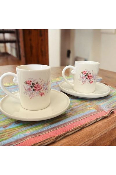 WPAWZ Flower Series Belle Botanique Gold Set of 2 Porcelain Coffee Cups