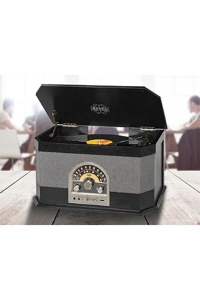 Trevi Retro pick up vintage stereo audio system Opera mahogany wood case, MP3, radio, USB port black