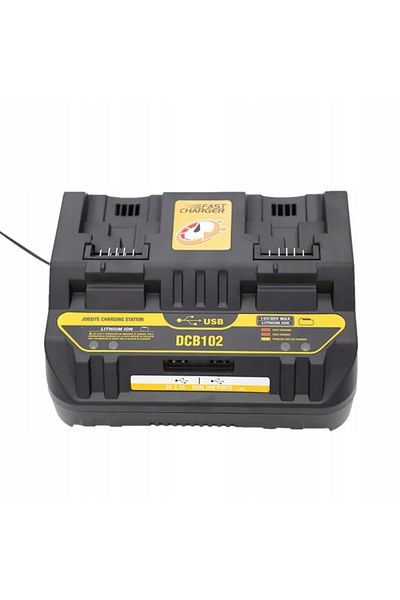 Rosfix PowerMax DCB102 DualCharge Pro - Podwójna ładowarka akumulatorowa do DeWalt 10.8V-20V | 2xUSB 5V