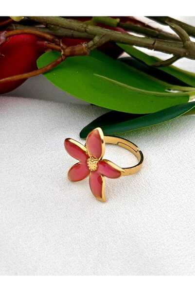 Siya Silver Non-Tarnish Steel Enamel Adjustable Flower Ring