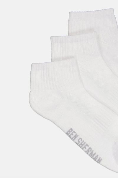 Ben Sherman Men 8 Pairs Brand Logo Silicone Heel Grip Socks, White