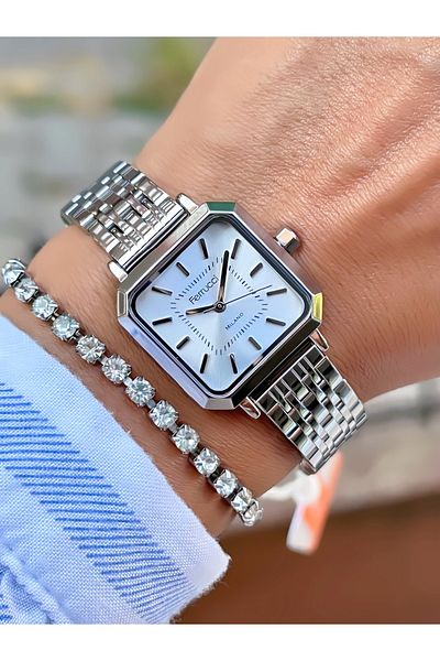 Ferrucci Steel Cord Square Case Women's Watch 3 Atm Waterproof 2 Years Mechanism Warranty
