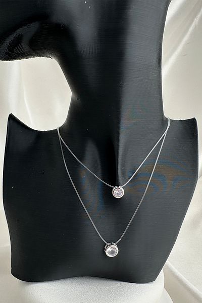 Modex Round Crystal Double Stone Invisible Fishing Line Necklace