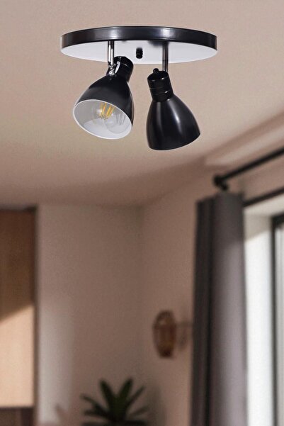 Lumexx OTİS 2 Lİ TEPSİLİ SİYAH PLAFONYER AVİZE