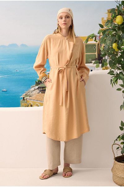 HEQA Wide Collar Pleated Detail Tunic Light Salmon