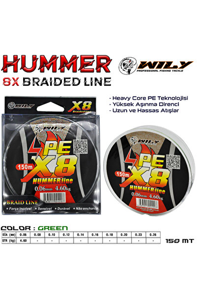 Wily Hummer 8 Ply Rope Fishing Line 150 Mt Green