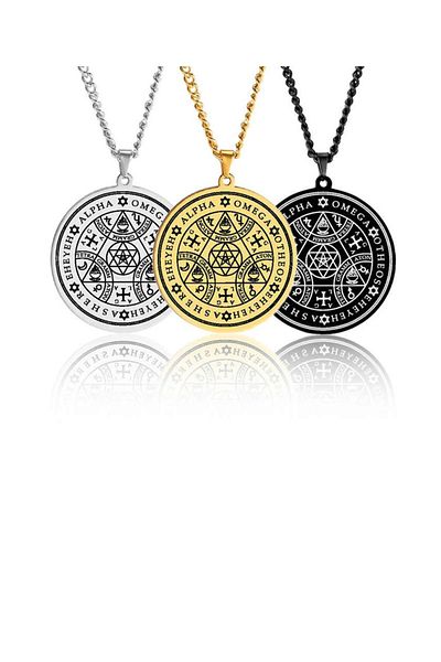 Viking Angel Magic Amulet Six-Pointed Star Symbol of Luck Design Tarnish-Free & Rustproof 316L Steel Necklace