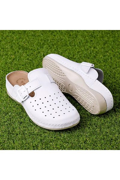 Tellus Women's leather medical clogs 25-09, White - 40