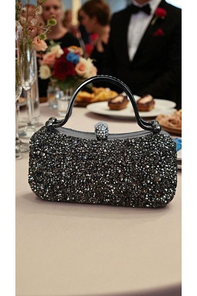 Jale Women's Stylish Anthracite Hand and Shoulder Clutch Portfolio Stone Evening Dress Bag