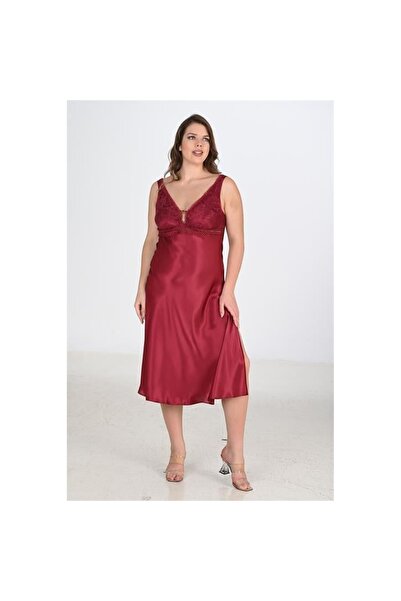 MİRALİVE Marsilyan- 2-Piece Claret Red Dressing Gown Set Bigsize 6229